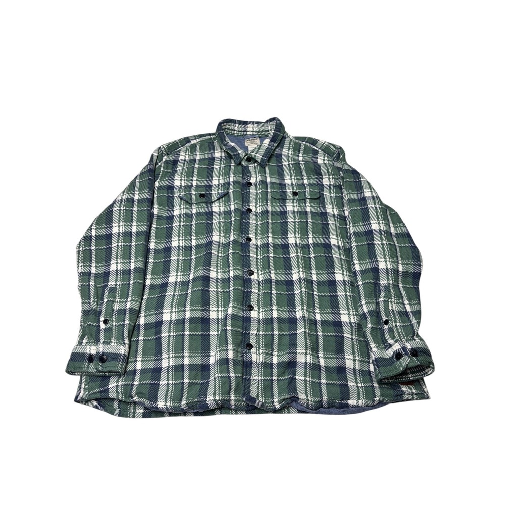 LL Bean Flannel Heavyweight Shirt Men's XXXL REG Green Plaid Button Up Slightly